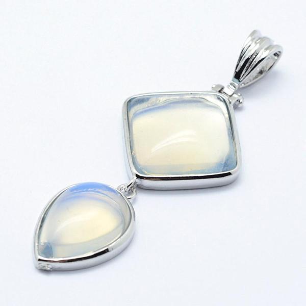 

PandaHall Opalite Big Pendants, with Brass Findings, Dyed, Platinum, Teardrop & Rhombus, 53x25x7mm, Hole: 6x9.5mm Opalite Others