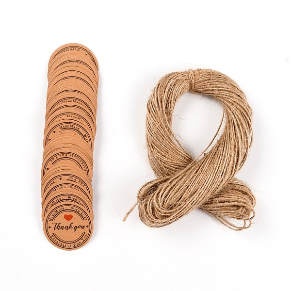 

PandaHall Kraft Paper Tags, with Hemp Rope, with Word Thank you, Sandy Brown, Paper Tag: 30x0.25mm, about 100pcs/set Paper Word