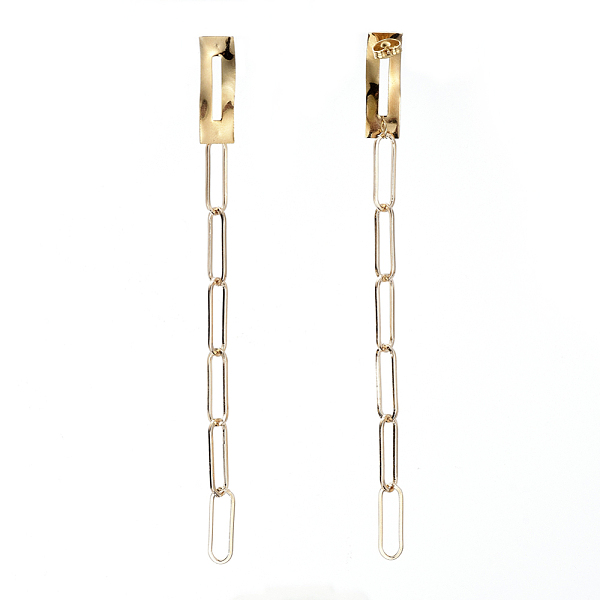 

PandaHall Dangle Stud Earring, with Iron Paperclip Chains, 304 Stainless Steel Stud Earring Findings and Ear Nuts, Golden, 121.5mm, Pin...