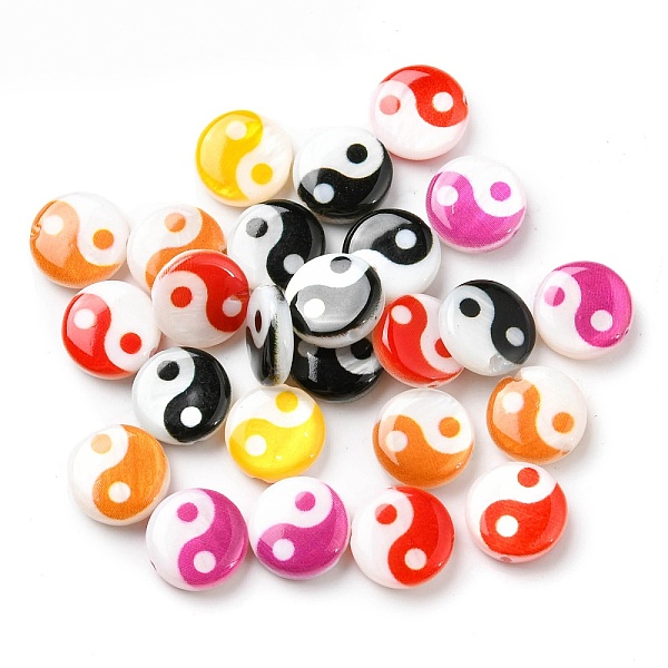 

PandaHall Printed Natural Freshwater Shell Beads, Yin Yang Flat Round Beads, Mixed Color, 8x2.5~3mm, Hole: 0.8mm Freshwater Shell Flat Round..., Multicolor