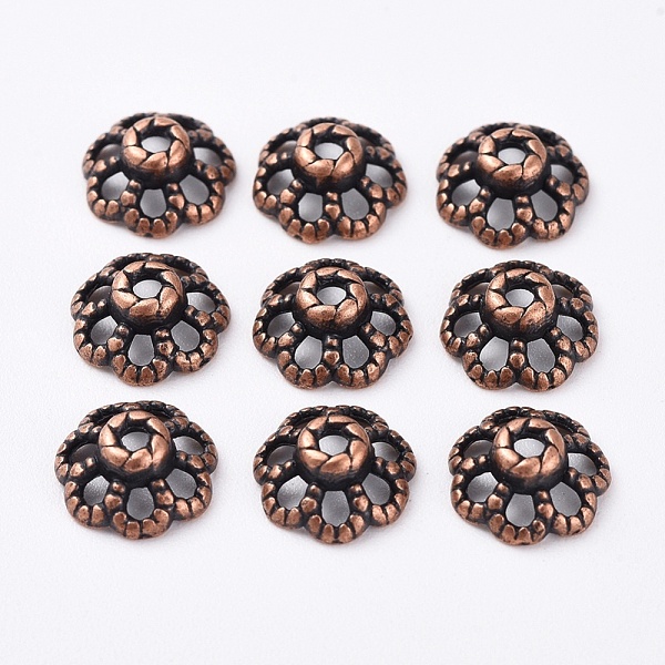 

PandaHall Tibetan Style Bead Caps, Zinc Alloy, Lead Free, Cadmium Free and Nickel Free, Flower, Red Copper Color, 9mm in diameter, 4mm thick...