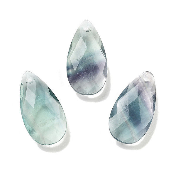 

PandaHall Natural Fluorite Pendants, Faceted Teardrop Charms, 24x12.5x6mm, Hole: 1.2mm Fluorite Teardrop