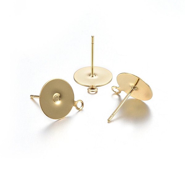 

PandaHall 304 Stainless Steel Stud Earring Findings, with Loop, Flat Round, Real 18K Gold Plated, 12x10x0.4mm, Hole: 1.5mm, Pin: 0.8mm 304...