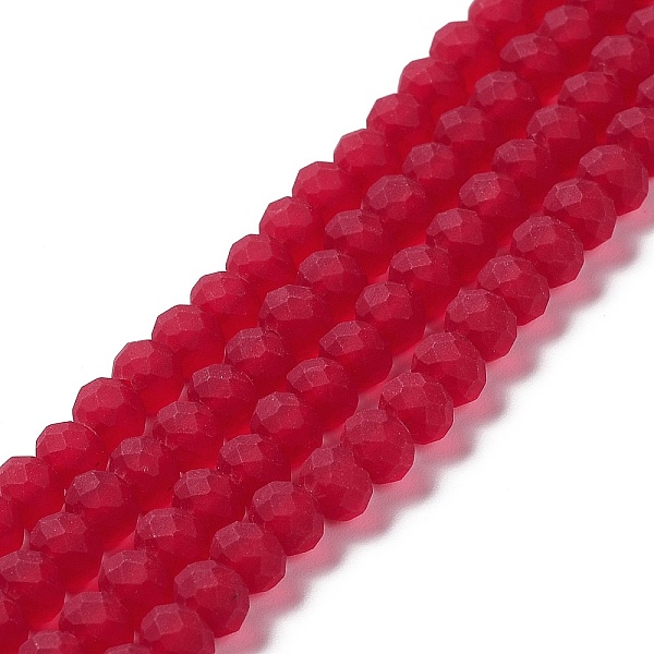 

PandaHall Transparent Glass Beads Strands, Faceted, Frosted, Rondelle, Red, 6x4.5mm, Hole: 1.4mm, about 86pcs/strand, 16.14 inch(41cm) Glass...
