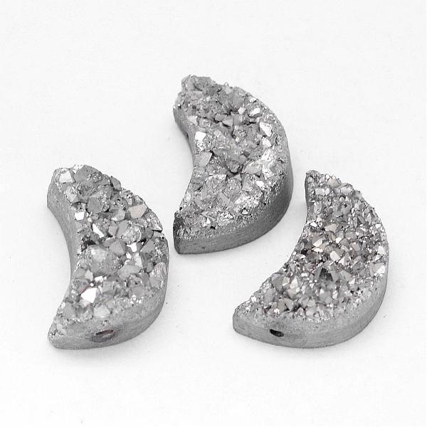 

PandaHall Electroplated Natural Druzy Quartz Crystal Beads, Moon, Silver Plated, 20x14x9~12mm, Hole: 1.5mm Quartz Crystal Moon