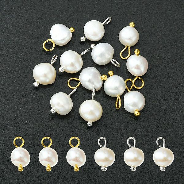

PandaHall 12Pcs 2 Styles Natural Cultured Freshwater Pearl Oval Charms, with Platinum Tone Brass Loops, White, Mixed Color...