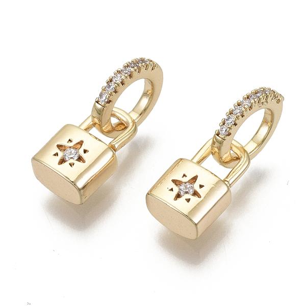 

PandaHall Brass Micro Pave Cubic Zirconia Pendants, Lock, Nickel Free, Real 18K Gold Plated, Clear, 17x6.5x4mm, Hole: 5mm Brass+Cubic...