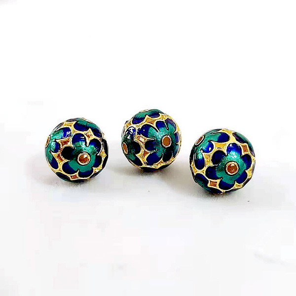 

PandaHall Brass Bead, with Enamel, Golden, Round, Teal, 11mm Brass+Enamel Round Cyan