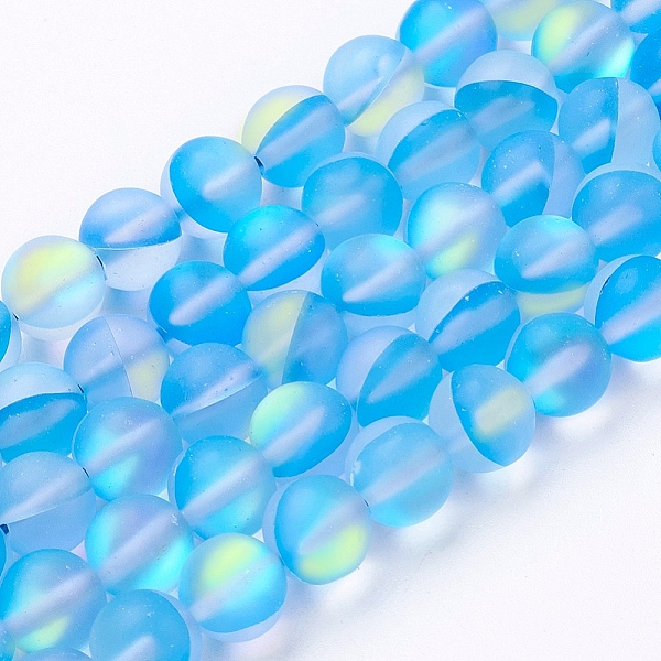 

PandaHall Synthetic Moonstone Beads Strands, Holographic Beads, Frosted, Round, Deep Sky Blue, 8mm, Hole: 0.8mm, about 47~48pcs/strand, 15.1...