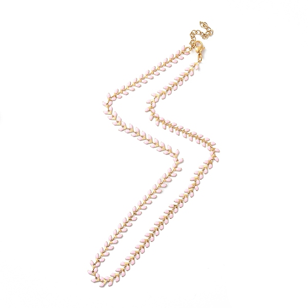

PandaHall Enamel Ear of Wheat Link Chain Necklace, Vacuum Plating 304 Stainless Steel Jewelry for Women, Pearl Pink, 17-1/2~17-5/8 inch...