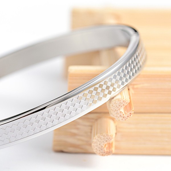 

PandaHall Carve Rhombus 304 Stainless Steel Bangles, Stainless Steel Color, 51x58mm 304 Stainless Steel