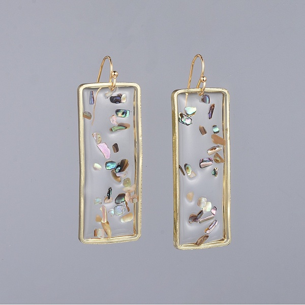 

PandaHall Epoxy Resin Dangle Earrings, with Brass Earring Hooks, Rectangle, Golden, Clear, 52mm, Pin: 0.6mm Resin Clear