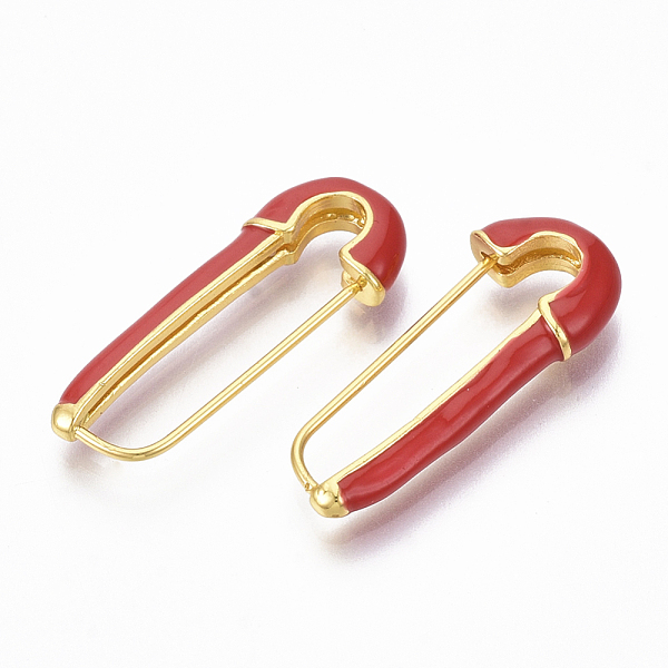 

PandaHall Brass Enamel Safety Pins Earrings, Real 18K Gold Plated, Nickel Free, Red, 28x12x4mm, Pin: 1mm Brass Red