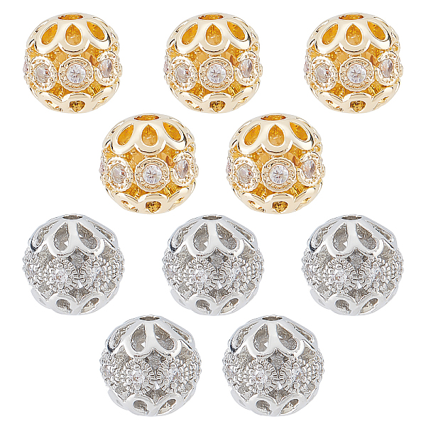 

PandaHall SUNNYCLUE 1 Box 10Pcs 2 Colors 8mm 14K Cubic Zirconia Beads Round Rhinestone Beads Micro Pave Disco Ball Bead Loose Bead for..., Clear