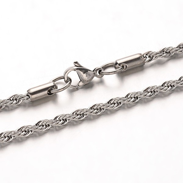 

PandaHall 304 Stainless Steel Rope Chain Necklaces, with Lobster Claw Clasps, Stainless Steel Color, 23.7 inch(60.1cm), 3mm 304 Stainless...