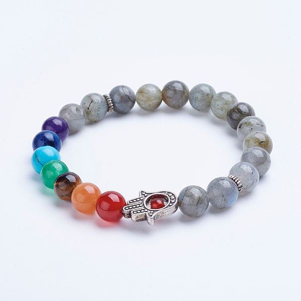 

PandaHall Natural Labradorite Beaded Stretch Bracelets, with Alloy Spacer Beads, Hamsa Hand/Hand of Fatima/Hand of Miriam, 1-3/4 inch(45mm)...