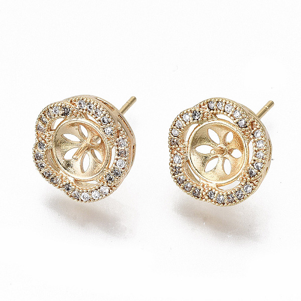 

PandaHall Brass Micro Pave Clear Cubic Zirconia Stud Earring Findings, for Half Drilled Bead, Nickel Free, Flower, Real 18K Gold Plated...