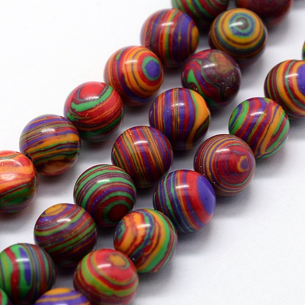 

PandaHall Synthetic Malachite Beads Strands, Dyed, Round, Colorful, 10mm, Hole: 1mm, about 38pcs/strand, 14.96 inch(38cm) Malachite Round