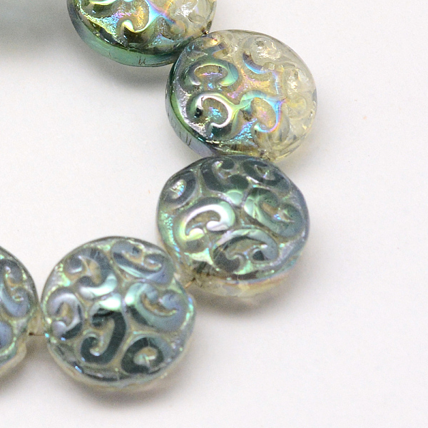 

PandaHall Electroplate Glass Beads Strands, Rainbow Plated, Flat Round, Medium Sea Green, 13.5x5mm, Hole: 1.5mm, about 47pcs/strand, 24 inch...