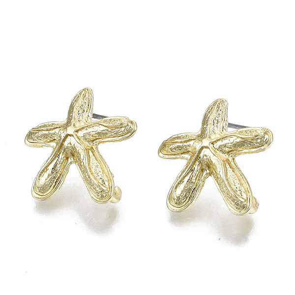 

PandaHall Rack Plating Alloy Stud Earring Findings, Cadmium Free & Nickel Free & Lead Free, with Steel Pins and Loop, Starfish Shape, Light...