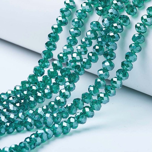

PandaHall Electroplate Glass Beads Strands, Pearl Luster Plated, Faceted, Rondelle, Dark Cyan, 6x5mm, Hole: 1mm, about 85~88pcs/strand...