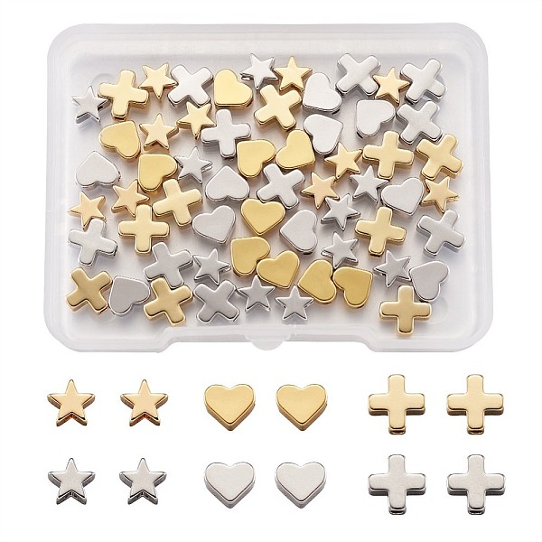 

PandaHall Craftdady Brass Beads, Heart & Star & Cross, Platinum & Golden, 68x52x11mm, 60pcs/box Brass Mixed Shapes