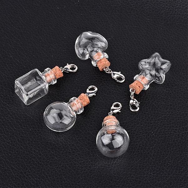 

PandaHall Mixed Shapes Glass Wishing Bottle Pendants, with Iron Findings and Brass Lobster Claw Clasps, Platinum, 45mm, Bottle Capacity...