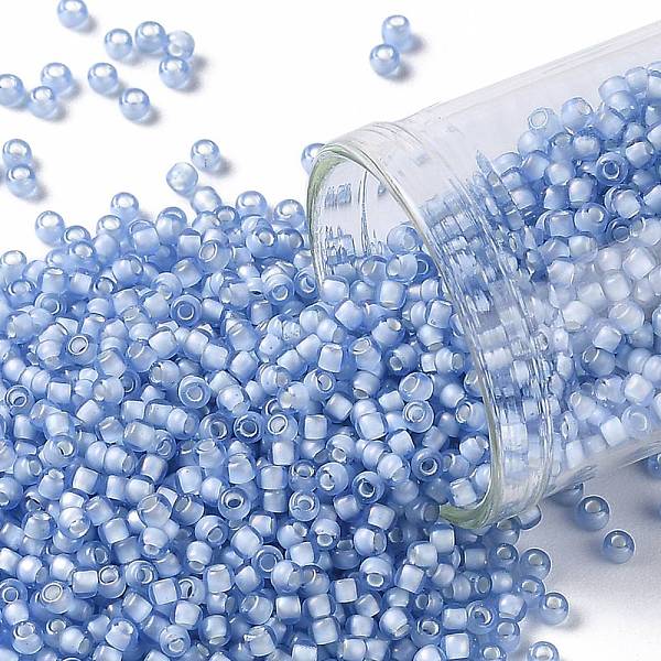 

PandaHall TOHO Round Seed Beads, Japanese Seed Beads, (933F) Frosted Inside Color Light Sapphire/White Lined, 11/0, 2.2mm, Hole: 0.8mm...