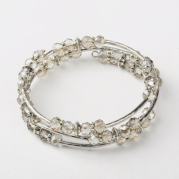 

PandaHall Glass Triple Wrap Bracelets, with Tibetan Style Beads, Brass Tube Beads and Steel Memory Wire, Gainsboro, 53mm Glass Gray