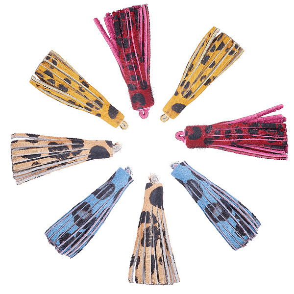 

PandaHall SUNNYCLUE Eco-Friendly Cowhide Leather Tassel Big Pendants, Leopard Print Pattern, Mixed Color, 59x9mm, Hole: 1.5mm, 2pcs/color..., Multicolor