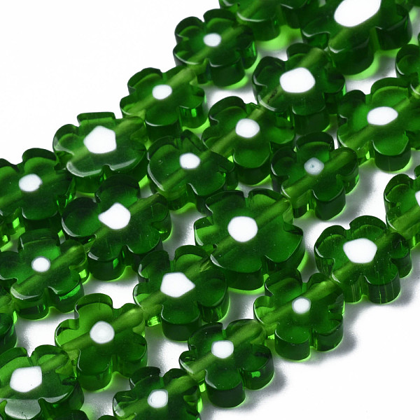 

PandaHall Handmade Millefiori Glass Bead Strands, Flower, Green, 7.5~9x3mm, Hole: 1mm, about 55~57pcs/strand, 15.55 inch~15.94 inch...