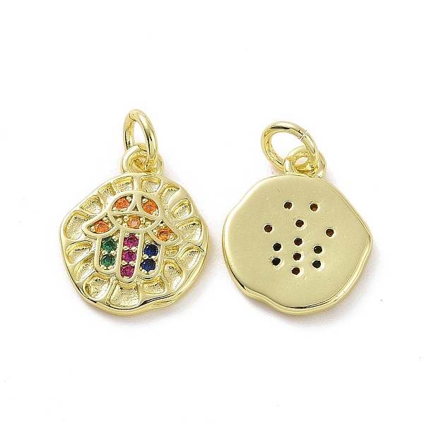 

PandaHall Brass Micro Pave Cubic Zirconia Charms, Real 18K Gold Plated, with Jump Ring, Irregular Flat Round & Hamsa Hand/Hand of...