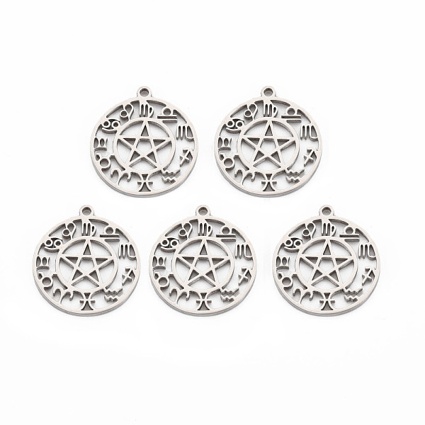 

PandaHall 201 Stainless Steel Hollow Pendants, Flat Round with Star & 12 Constellations, Stainless Steel Color, 28x25x1.5mm, Hole: 2mm 201...