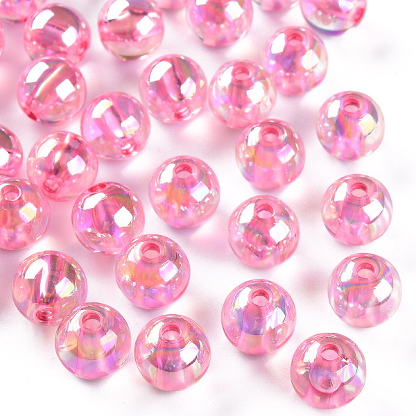 

PandaHall Transparent Acrylic Beads, AB Color Plated, Round, Hot Pink, 10x9mm, Hole: 2mm, about 940pcs/500g Acrylic Round