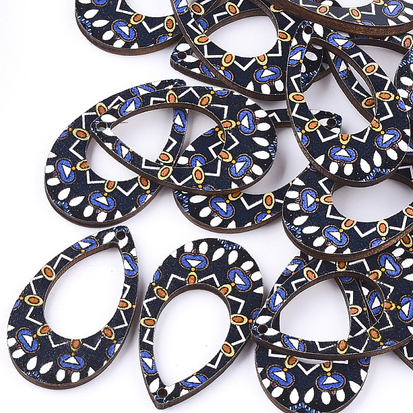

PandaHall Printed Basswood Pendants, Teardrop, Back Random Color, Black, 34.5x20.5x3mm, Hole: 1.6mm Wood Teardrop Black