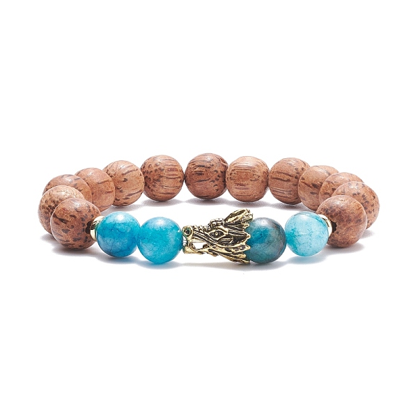 

PandaHall Natural Quartz & Coconut Wood Stretch Bracele with Dragon Head for Men Women, Inner Diameter: 2-3/8 inch(6.1cm) Quartz