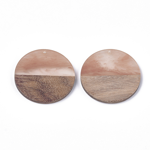 

PandaHall Resin & Walnut Wood Pendants, Flat Round, Dark Salmon, 38x3.5mm, Hole: 2mm Resin+Wood Flat Round Red