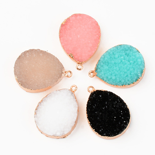 

PandaHall Druzy Resin Pendants, with Edge Light Gold Plated Iron Loops, Teardrop, Mixed Color, 33x24.5x9mm, Hole: 1.8mm Iron+Resin Teardrop..., Multicolor