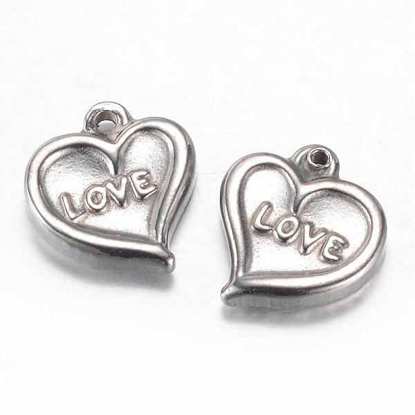 

PandaHall 201 Stainless Steel Charms, Heart with Word Love, Valentine's Day, Stainless Steel Color, 12.8x12x3mm, Hole: 1.5mm 201 Stainless...