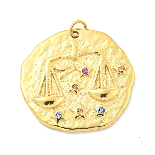 

PandaHall Real 18K Gold Plated Vacuum Plating 304 Stainless Steel Pendants, with Rhinestone and Jump Ring, Flat Round with Constellations..., Multicolor