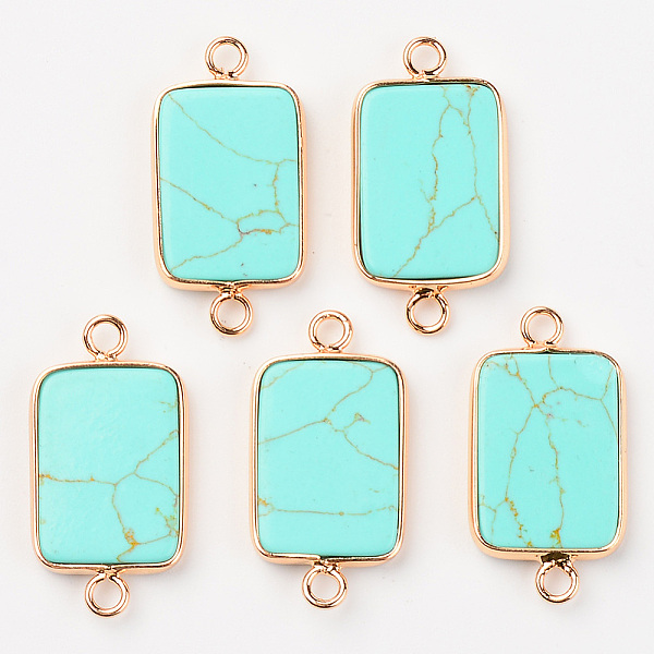 

PandaHall Synthetic Turquoise Links, with Light Gold Plated Edge Brass Loops, Rectangle, 28.5x15x3.5mm, Hole: 2mm Turquoise Rectangle