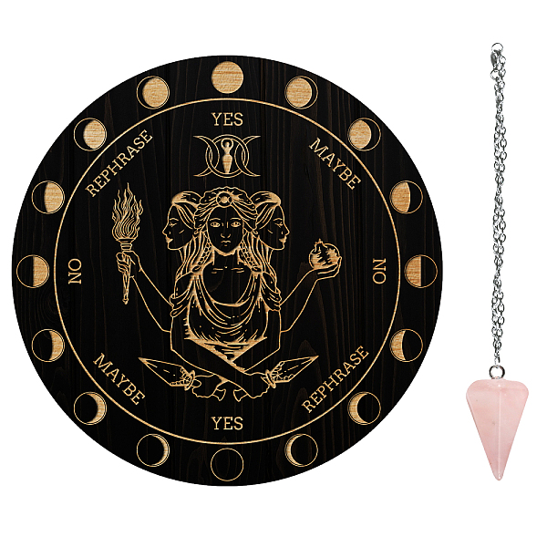 pandahall ahandmaker triple goddess pendulum board, 7.8" dowsing divination metaphysical message board wooden carven board with crystal...