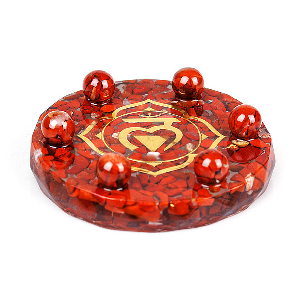 

PandaHall Resin Chakra Round Display Decoration, with Natural Red Jasper Chips inside Statues for Home Office Decorations, 100x25mm Red...
