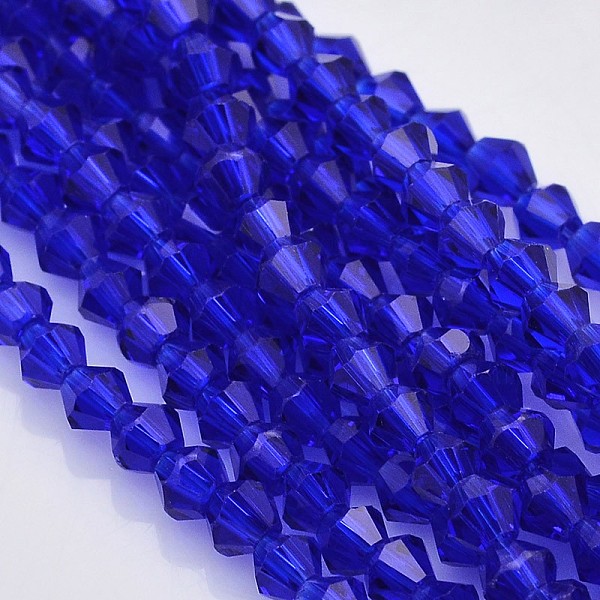 

PandaHall Faceted Bicone Glass Beads Strands, Dark Blue, 3.5x3mm, Hole: 1mm, about 113~115pcs/strand, 36~36.5cm Glass Bicone Blue