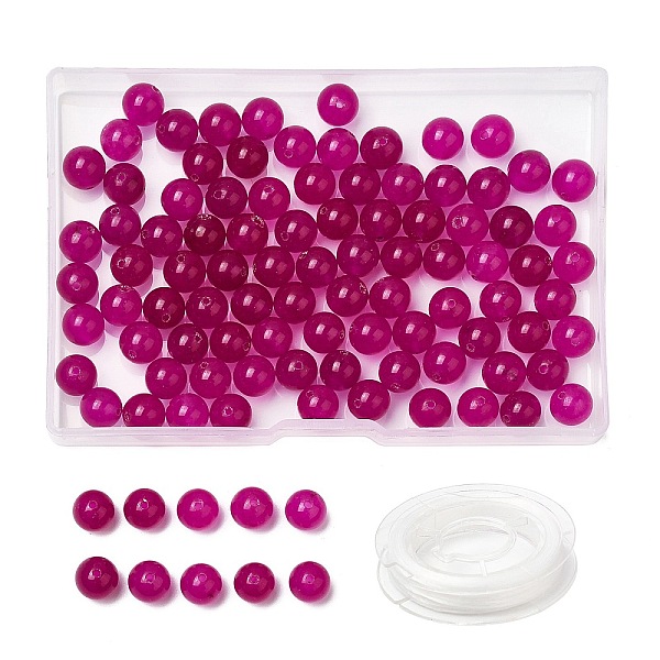 

PandaHall 100Pcs Natural White Jade Beads, Round, Dyed, with Strong Stretchy Beading Elastic Thread, Flat Crystal Jewelry String for Jewelry...