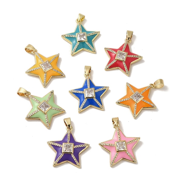 

PandaHall Brass Micro Pave Cubic Zirconia Pendants, with Enamel, Star, Real 18K Gold Plated, 26x25x5mm, Hole: 5.5x3.5mm Brass+Cubic..., Multicolor