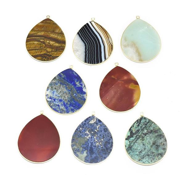 

PandaHall Natural Gemstone Pendants, with Brass Findings, teardrop, Dyed, Golden, 41~41.5x32x2mm, Hole: 1.5mm Mixed Stone Teardrop
