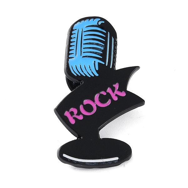 PandaHall Microphone Creative Rock Music Theme Enamel Pins, Black Alloy Badge for Clothes Backpack, Light Sky Blue, 35.5x20.5x1.5mm...