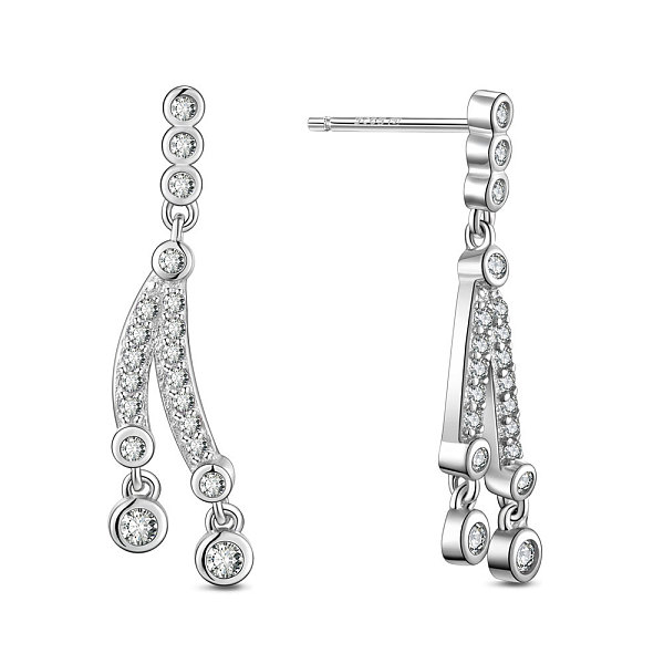 

PandaHall SHEGRACE 925 Sterling Silver Stud Earrings, with Grade AAA Cubic Zirconia, Platinum, 27x5.5mm Sterling Silver Clear