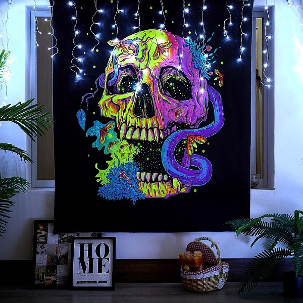 

PandaHall Black Light Skull Hippie Wall Tapestry, Snake Moth Trippy Tapestry, for Psychedelic Neon Party Wall, Bedroom, Living Room...